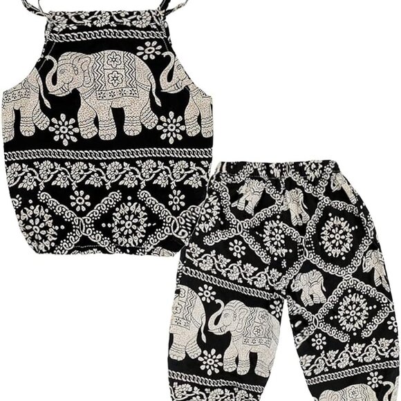 Versatile 2-Piece Baby Girls Outfit - Boho Elephant Top and Harem Pants, 4T - Picture 1 of 7
